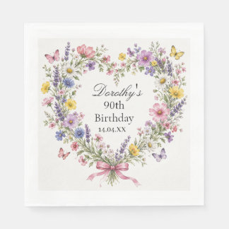 Wildflower heart Botanical 90th birthday Napkin