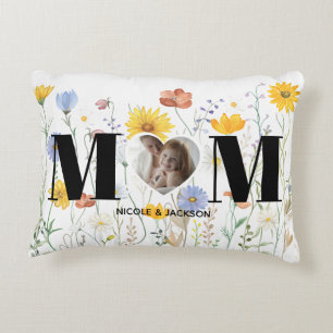 Wildflower Heart Photo Name Mother's Day Accent Pillow