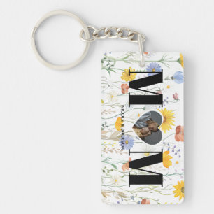Wildflower Heart Photo Name Mother's Day Keychain