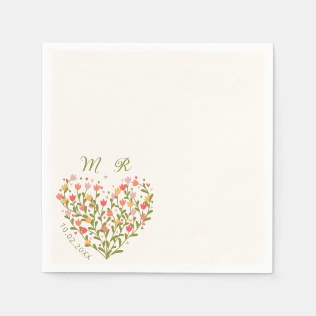 Wildflower heart Wedding  Napkin (Front)