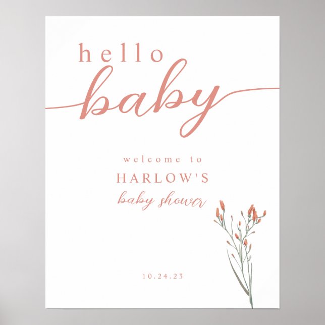 Wildflower Hello Baby Baby Shower Welcome Sign (Front)