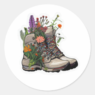 Wildflower Hiking Boot: Explore Nature with Freedo Classic Round Sticker