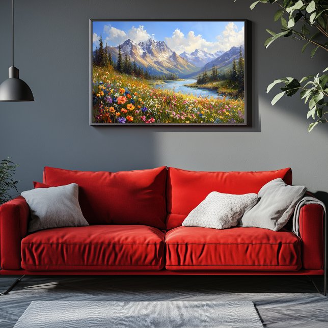 Wildflower Hillside Overlooking Crystal River Canvas Print (Alpine Mountains Artwork)