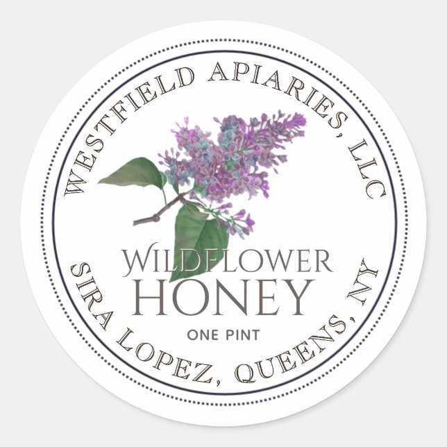 Wildflower Honey Jar Flower Purple Lilac Classic Round Sticker (Front)