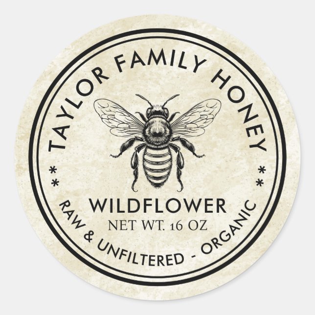 Wildflower honey label with honey bee (Front)