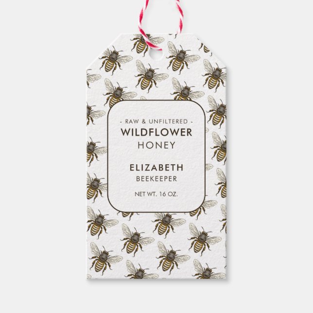 Wildflower honey label with honey bee pattern (Front)