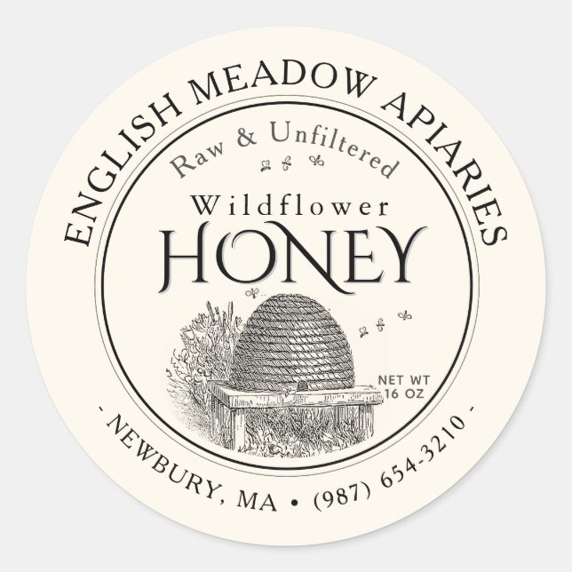 WILDFLOWER Honey Label with vintage skep (Front)