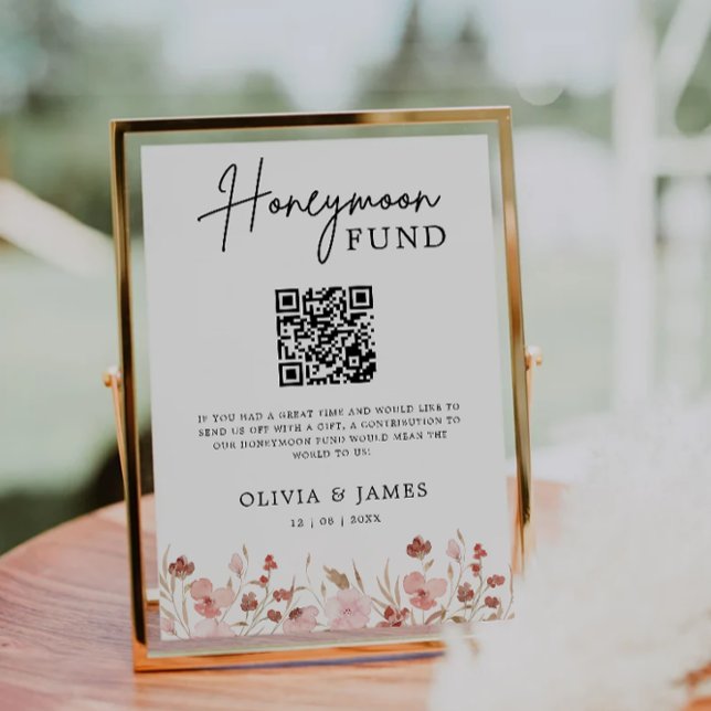 Wildflower Honeymoon Fund QR Code Sign, Wedding  Invitation (Wildflower Honeymoon Fund QR Code Sign, Wedding Invitation)