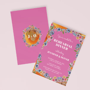 Wildflower Hot Pink Boho Chic Rehearsal Dinner Invitation