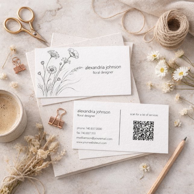Wildflower Illustration with QR Code Business Card (Creator Uploaded)