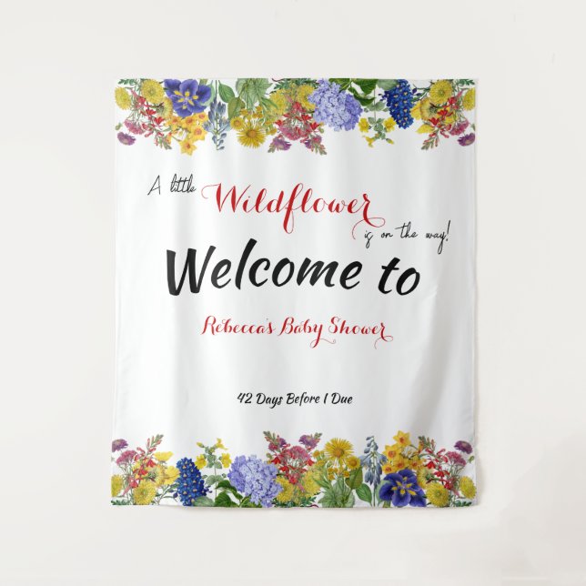 Wildflower in Bloom Floral Baby Shower Backbrop Tapestry (Front)
