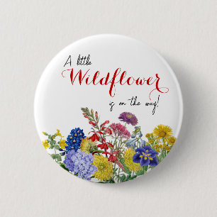 Wildflower in Bloom Whimsical Floral Baby Shower 2 Inch Round Button