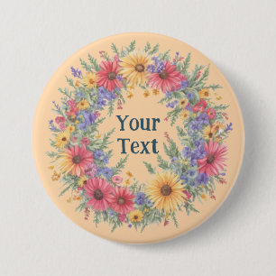 Wildflower-Inspired Floral Wreath Lapel Accessory 3 Inch Round Button