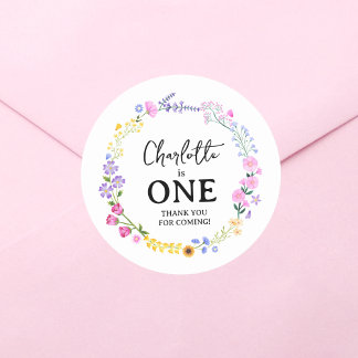 Wildflower is One First Birthday Classic Round Sticker