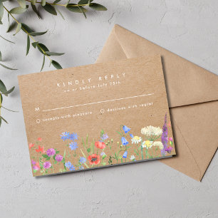 Wildflower Kraft Paper Rustic Wedding RSVP Card
