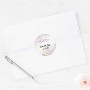 Wildflower Lavender and Yellow Floral Wedding Classic Round Sticker