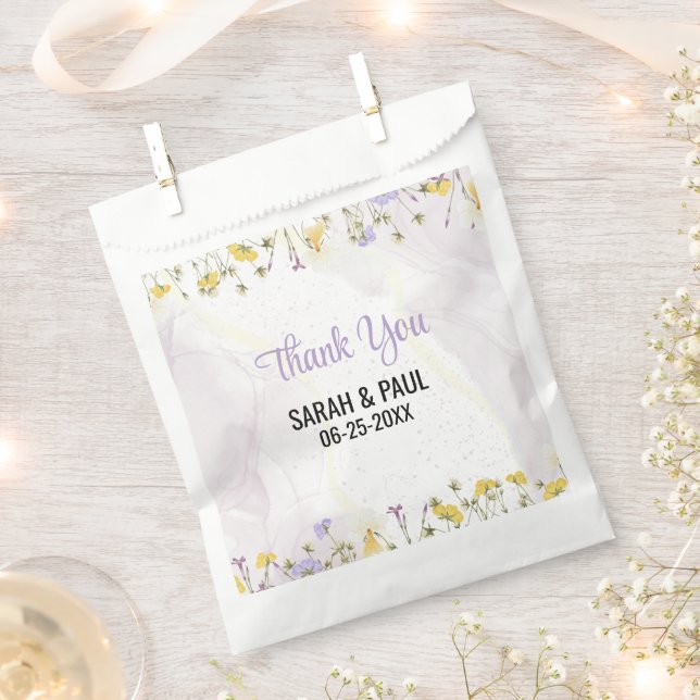 Wildflower Lavender And Yellow Floral Wedding Favour Bag (Clipped)
