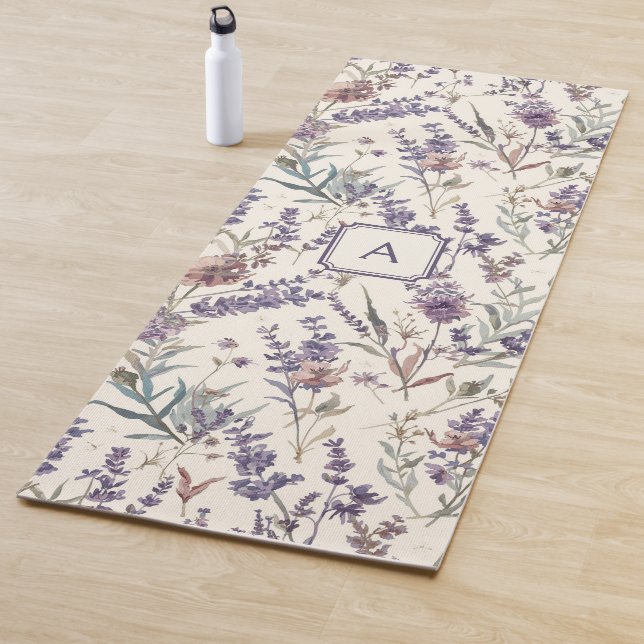 Wildflower Lavender Boho Botanical Floral Monogram Yoga Mat (In Situ)