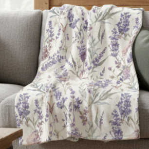 Wildflower Lavender Boho Botanical Floral Pattern Fleece Blanket