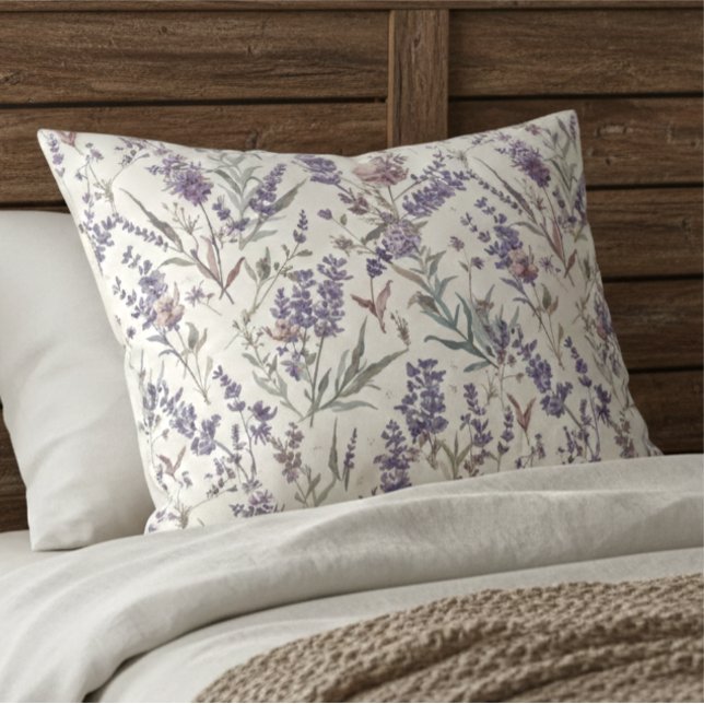 Wildflower Lavender Boho Botanical Floral Pattern Pillowcase (Creator Uploaded)