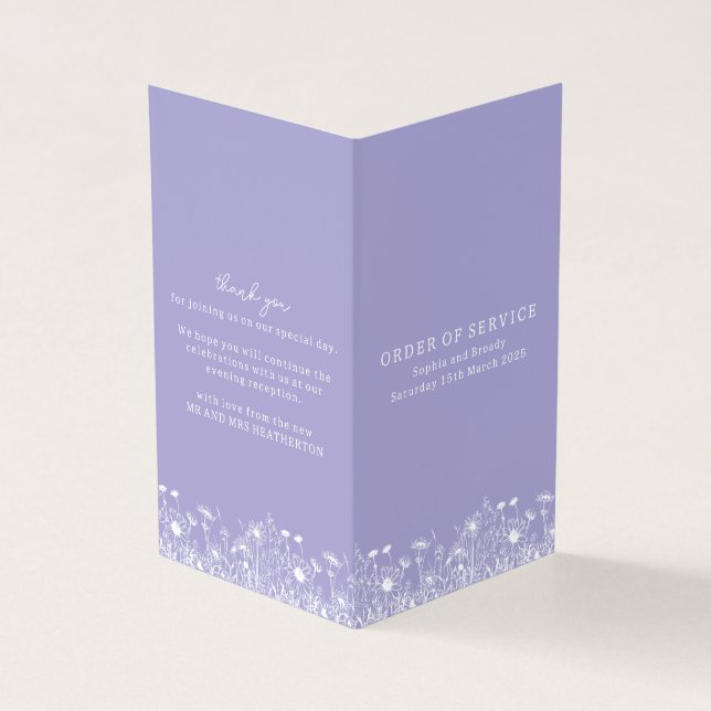 Wildflower Lavender Order of Service Programme (Outside)