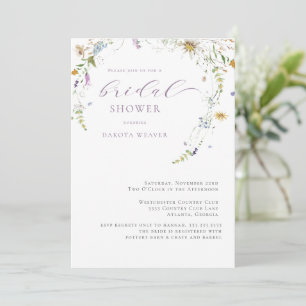 Wildflower Lavender Simple Floral Bridal Shower Invitation