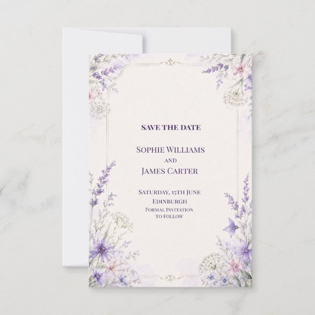 Wildflower Lavender Watercolor Save the Date (Front)