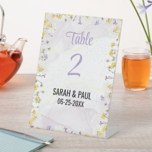 Wildflower Lavender & Yelow Wedding Table Number Pedestal Sign