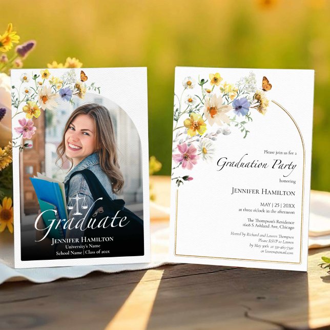 Wildflower Law School Graduation Party Photo Invitation (Creator Uploaded)