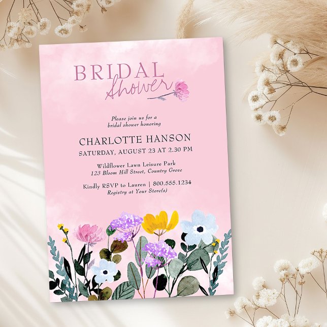 Wildflower Lawn Pretty Pink Bridal Shower Invitation (Bridal Shower Invitation from my Wildflower Lawn Bridal Shower collection)