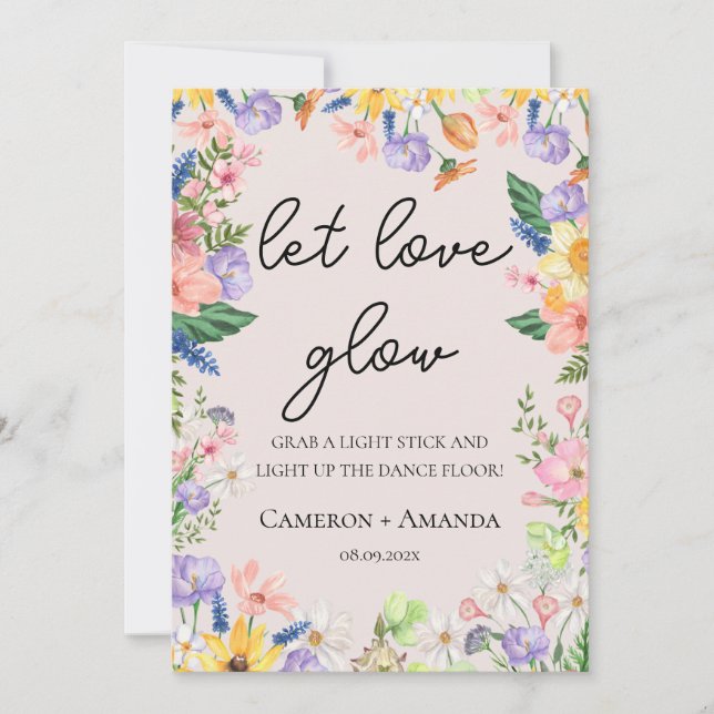 Wildflower Let Love Glow Wedding Glow Stick Card (Front)