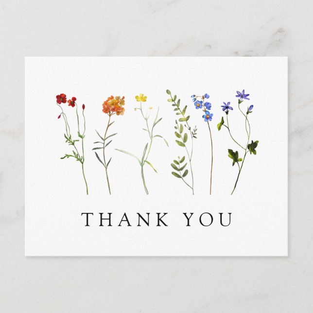 Wildflower LGBT Gay Pride Floral Wedding Thank You Postcard (Front)