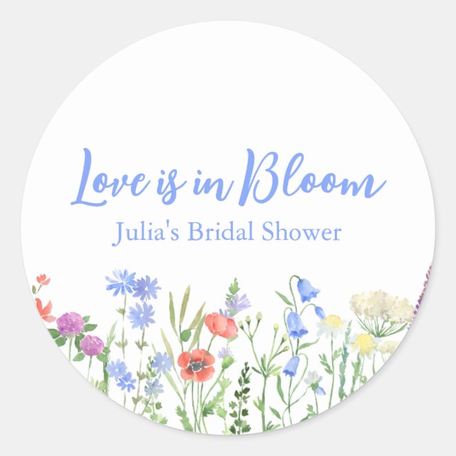 Wildflower Love is in Bloom Bridal Shower Party  Classic Round Sticker (Front)