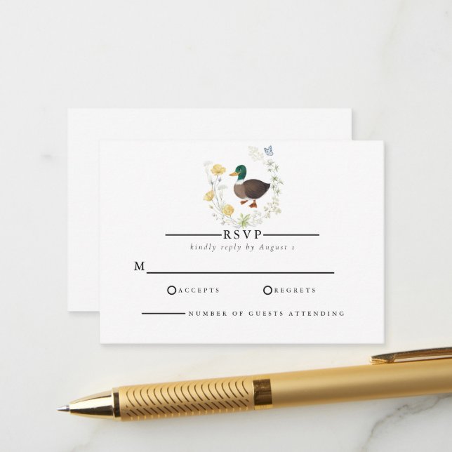 Wildflower Mallard Duck Wedding Enclosure Card (Front/Back In Situ)