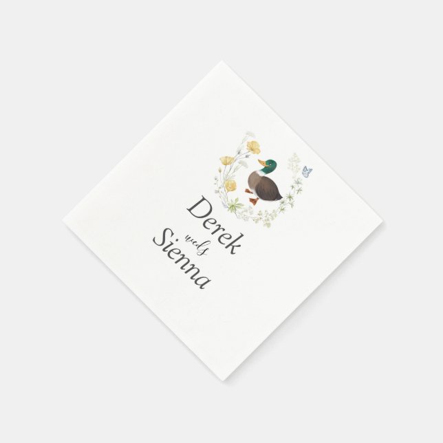 Wildflower Mallard Duck Wedding Napkin (Corner)