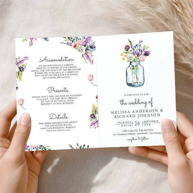 Wildflower Mason Jar All in One QR Code Wedding Invitation (Creator Uploaded)