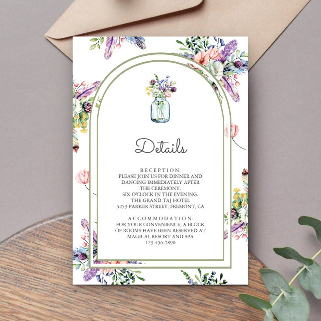 Wildflower Mason Jar Arch Wedding Details Enclosure Card (Creator Uploaded)