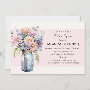 Wildflower Mason Jar Rustic Bridal Shower  Invitation
