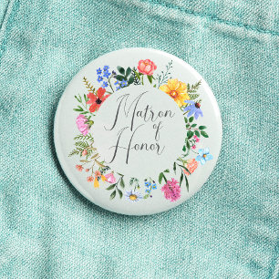 Wildflower Matron of Honor Script Wedding  1 Inch Round Button