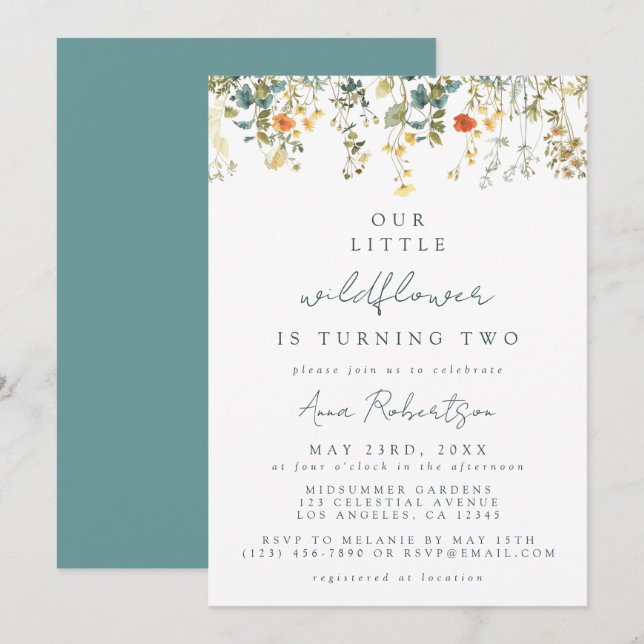 Wildflower Meadow 2nd Birthday Invitation (Front/Back)