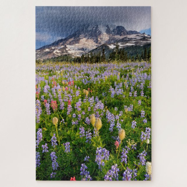 Wildflower Meadow and Lenticular at Mount Rainier Jigsaw Puzzle (Vertical)