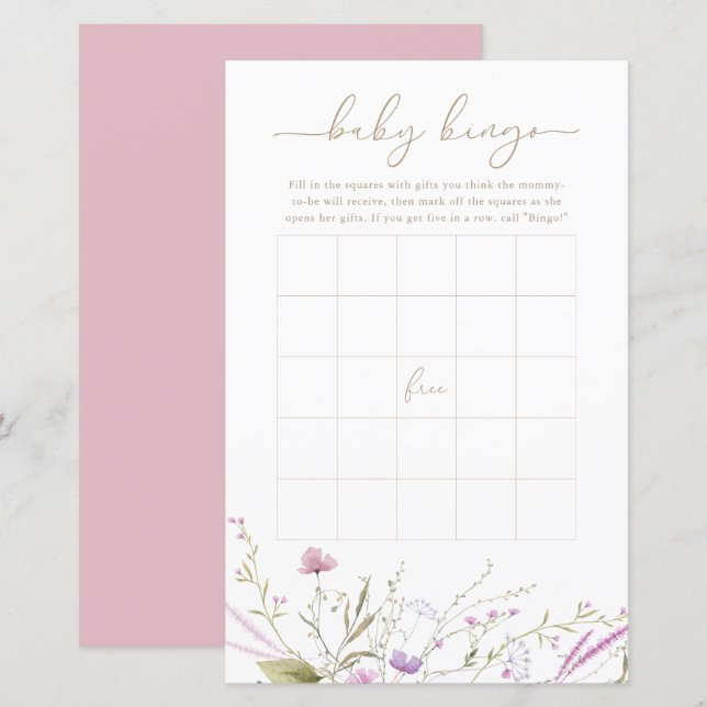 Wildflower Meadow Baby Bingo Game Card (Front/Back)