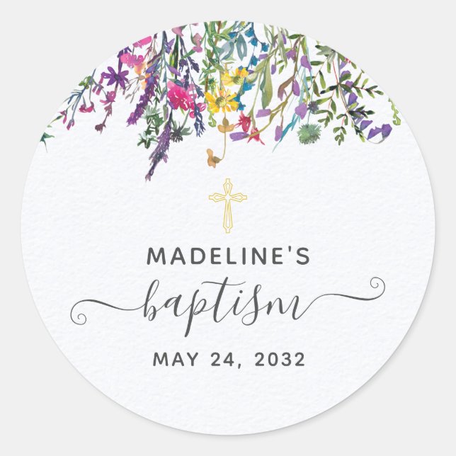 Wildflower Meadow Baptism  Classic Round Sticker (Front)