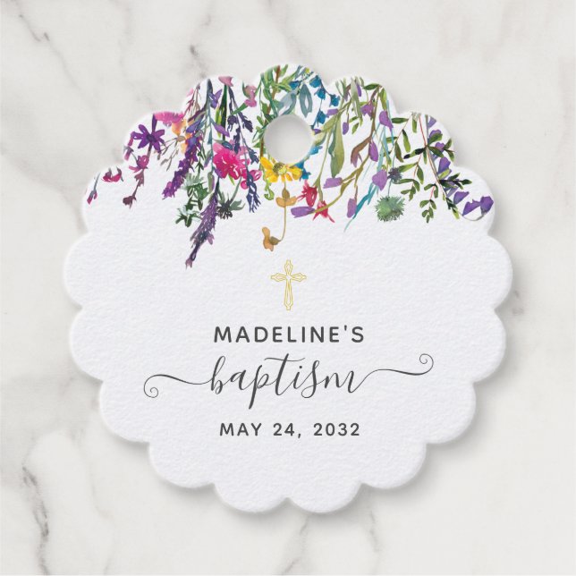 Wildflower Meadow Baptism Favour Tags (Front)