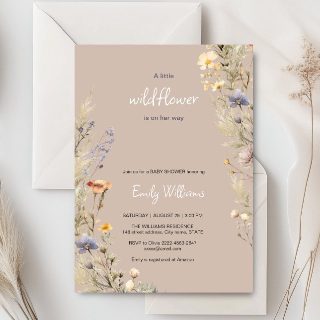 Wildflower meadow boho baby shower invitation  (A little wildflower elegant rustic boho watercolor baby shower invitation, baby in bloom)