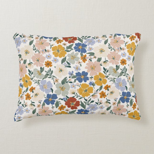 Wildflower Meadow Boho Pattern Accent Pillow (Front)