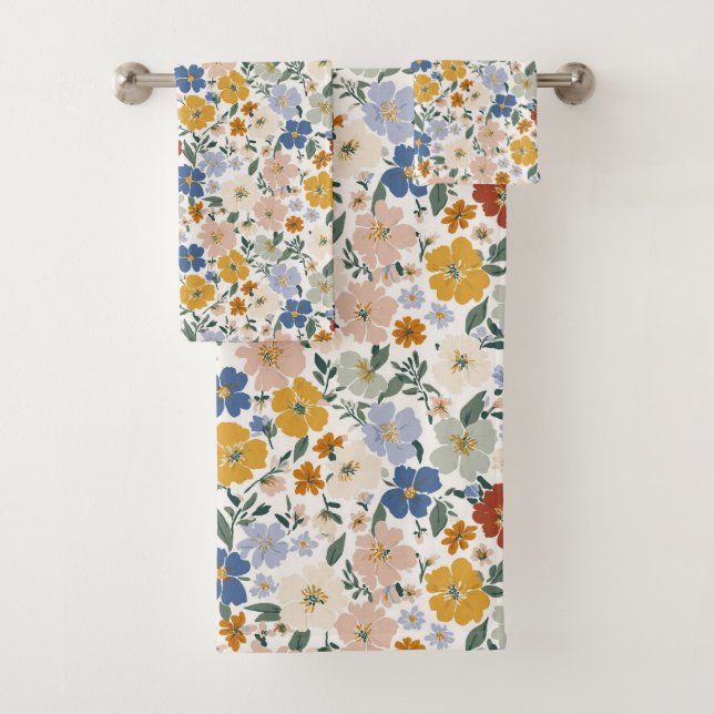 Wildflower Meadow Boho Pattern Bath Towel Set (Insitu)