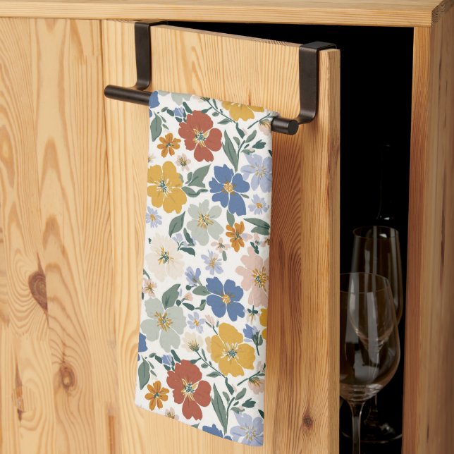 Wildflower Meadow Boho Pattern Kitchen Towel (Thirds Fold)