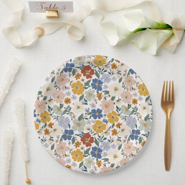 Wildflower Meadow Boho Pattern Paper Plate (Wedding)