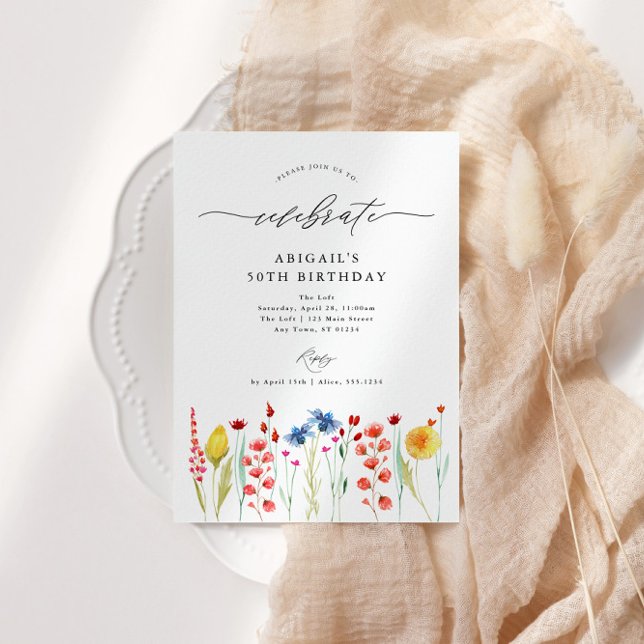 Wildflower Meadow Border Celebrate Birthday Invitation (Creator Uploaded)